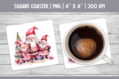 Watercolor Square Coaster Sublimation Design | Santa &amp; Wine Product Image 1