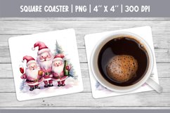 Watercolor Square Coaster Sublimation Design | Santa &amp; Wine Product Image 1