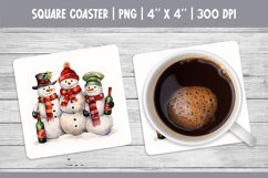 Watercolor Square Coaster Sublimation Design Snowman &amp; Wine Product Image 1