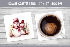Watercolor Square Coaster Sublimation Design Snowman &amp; Wine Product Image 1