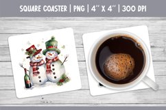 Watercolor Square Coaster Sublimation Design Snowman &amp; Wine Product Image 1