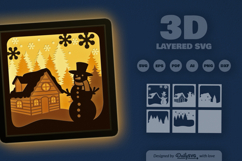 Snowman Winter Cabin Layered Papercut Product Image 3