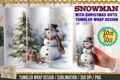 Snowman with Christmas gifts - Christmas Tumbler Wrap 300dpi Product Image 1