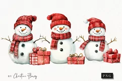 Watercolor Snowman With Gifts | Christmas PNG Product Image 1