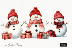 Watercolor Snowman With Gifts | Christmas PNG Product Image 1