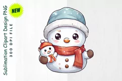 Snowman with Mini Snowman & Festive Scarf Clipart Product Image 1