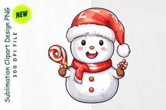 Snowman with Reindeer Headband & Candy Cane Clipart Product Image 1