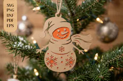 Snowman with Scarf Ornament Laser Cut SVG Product Image 2