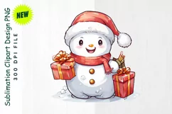 Snowman with Sled Full of Gifts Clipart Product Image 1