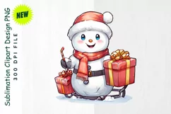 Snowman with Sled Full of Gifts Clipart Product Image 1