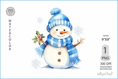 Christmas snowmen png clipart| Watercolor cute snowmen PNG Product Image 1