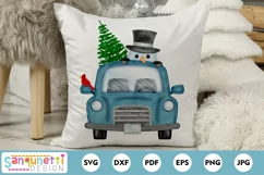 Snowman Peeking over Car PNG Winter Sublimation Product Image 1