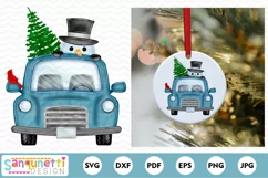 Snowman Peeking over Car PNG Winter Sublimation Product Image 2