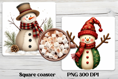 Christmas square coaster PNG | Cute snowman coaster Product Image 1