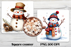 Christmas square coaster PNG | Cute snowman coaster Product Image 1