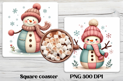 Christmas square coaster PNG | Cute snowman coaster Product Image 1