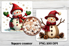 Christmas square coaster PNG | Cute snowman coaster Product Image 1