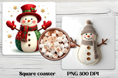 Christmas square coaster PNG | Cute snowman coaster Product Image 1