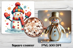 Christmas square coaster PNG | Cute snowman coaster Product Image 1