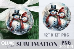 Christmas Snowman Watercolor Sublimation Round PNG Product Image 1