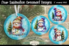 Snowman Tangled In Lights Ornament Designs | 4 PNG Files Product Image 1