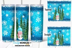 20 oz Tumbler Sublimation PNG | Blue Snowflake Snowman Trees Product Image 1