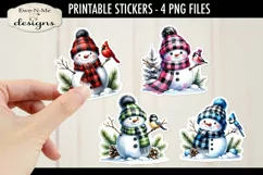 Plaid Snowmen Printable Stickers | 4 Snowman PNG Stickers Product Image 1