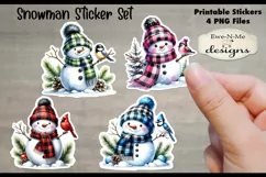 Plaid Snowmen Printable Stickers | 4 Snowman PNG Stickers Product Image 2
