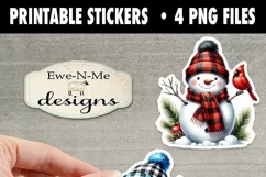 Plaid Snowmen Printable Stickers | 4 Snowman PNG Stickers Product Image 4
