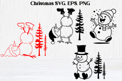 Christmas snowman SVG design | Christmas snowman silhouette Product Image 1