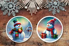 Cute Snowmen and Gifts Ornaments PNG Product Image 1