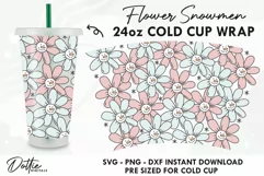 Snowmen Flowers No Gap Starbucks Wrap SVG | 24oz Cold Cup Product Image 1