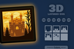 Snowy Castle Winter Scene Layered Papercut Product Image 3