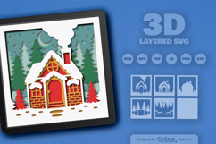 Snowy Christmas Cabin Layered Papercut Product Image 2