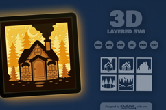 Snowy Christmas Cabin Layered Papercut Product Image 3
