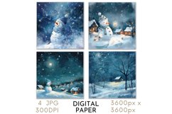 Snowy Snowman Christmas Card Paper Watercolor JPG