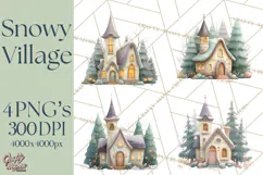 Snowy Village Clipart PNG, Cozy Winter Cottages Product Image 1