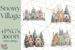 Snowy Village Clipart PNG, Cozy Winter Cottages Product Image 1