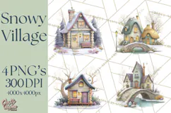 Snowy Village Clipart PNG, Cozy Winter Cottages Product Image 1