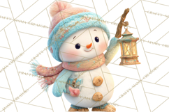 Winter Village Clipart, Snowman &amp; Fox Digital Art PNG Product Image 5