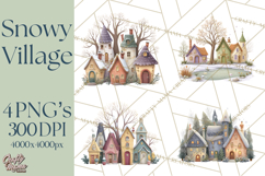 Snowy Village Clipart PNG, Cozy Winter Cottages Product Image 1