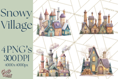 Snowy Village Clipart PNG, Cozy Winter Cottages Product Image 1
