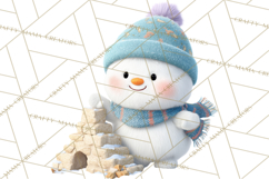 Winter Village Clipart, Snowman &amp; Fox Digital Art PNG Product Image 3