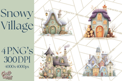 Snowy Village Clipart PNG, Cozy Winter Cottages Product Image 1