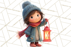 Winter Village Clipart, Snowman &amp; Fox Digital Art PNG Product Image 2
