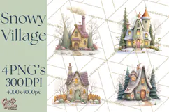 Snowy Village Clipart PNG, Cozy Winter Cottages Product Image 1