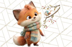 Winter Village Clipart, Snowman &amp; Fox Digital Art PNG Product Image 5