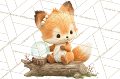 Winter Village Clipart, Snowman &amp; Fox Digital Art PNG Product Image 3