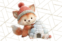 Winter Village Clipart, Snowman &amp; Fox Digital Art PNG Product Image 4