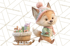 Winter Village Clipart, Snowman &amp; Fox Digital Art PNG Product Image 5